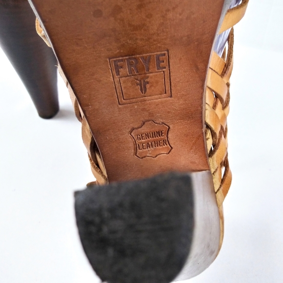 Frye Joy Huarache Platform Sandals Size 7.5 Braided Woven Leather Heels Brown - Picture 7 of 8